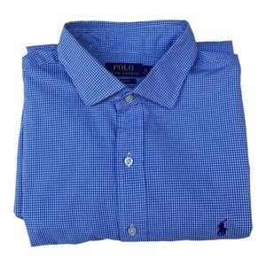 POLO Ralph Lauren Custom fit White Blue checkered plaid button down shirt Sz 17